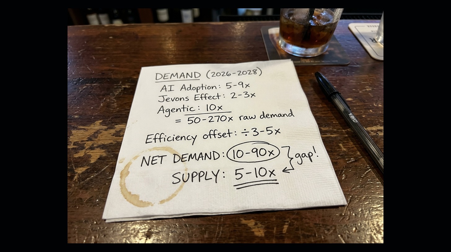 Back-of-the-napkin math: inference demand vs. supply, 2026–2028